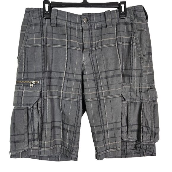 Columbia Omni-Shade Gray Plaid 100% Cotton Cargo Short 34" W 12" L XM4457 - Picture 1 of 10